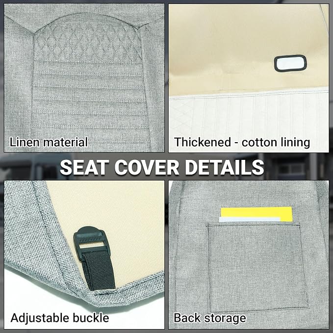 Custom Fit Seat Cover for 2006-2025 Isuzu NPR 40/60 Split Bench, Front Bench Seat Linen Covers for Trucks, Breathable Seat Cover with Back Storage