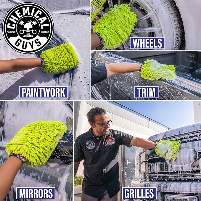 Chemical Guys Chenille Premium Scratch-Free Microfiber Wash Mitt for Car Washing,Lime Green,Ultra-Soft Car Wash Gloves,Swirl-Free Finish,Safe for Trucks,SUVs,Motorcycles,and More,(Pack of 24)