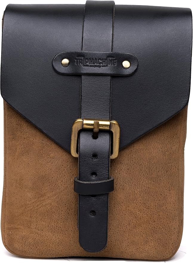 Trip Machine Company Genuine Leather Motorcycle Magnetic Fuel Tank Pouch to Carry All Your Riding Essentials (Tobacco Brown)