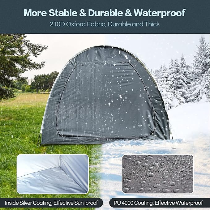 Bike Storage Tent, Anti-Dust Waterproof Bicycle Tent, Portable Bike Storage Tent for 3-4 Bikes, Foldable Bike Shelter for Garden, Camping, Outdoor - Grayish Green