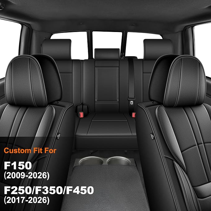 for Ford F150 Seat Covers 2009-2024 2025 2026 | F250 F350 F450 2017-2025 2026 Seat Covers Super Duty, Leather Waterproof, Custom Fit for Ford(2 Front Set, Black)