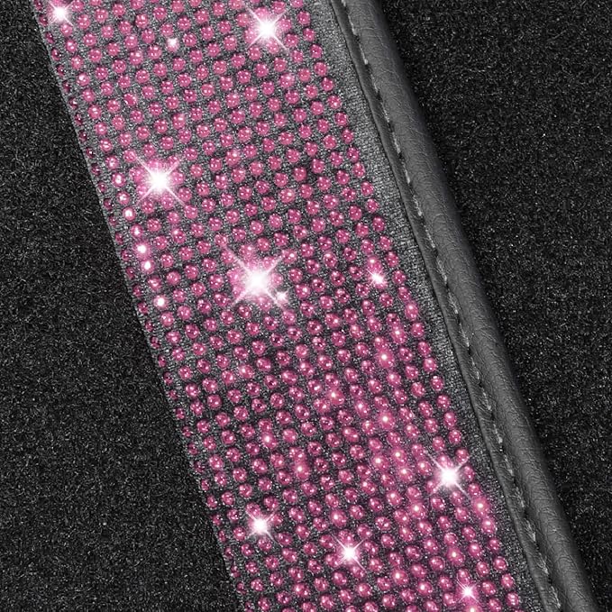 NBTEPEM Pink Bling Car Floor Mats Full Set, Universal Fit Most Cars,SUV, Trucks, 4 pcs Sparkle Glitter Diamond Carpet for Women Girls with Anti-Slip Pad (Pink Diamond)