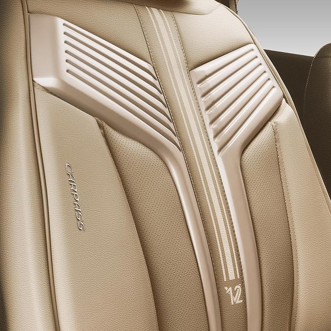 CAR PASS Nappa Leather Seat Covers, Breathable Waterproof Car Seat Covers Full Set, Luxury 3D Sponge Support Full Coverage Seat Protector, Universal Fit SUV Pick-up Truck Sedan Automotive All Beige