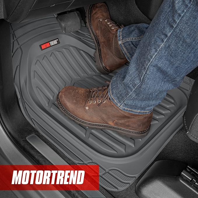 Motor Trend FlexTough Tortoise Rubber Car Floor Mats with Trunk Mat Cargo Liner, Front & Rear Combo Set fits Most Car SUV Van Coupe Sedan, Heavy Duty All Weather Trim to Fit