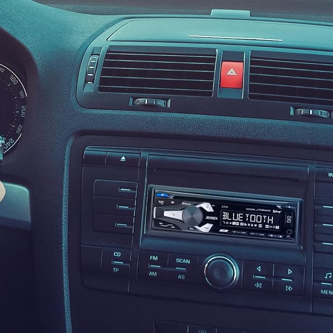Jensen JCR311 Single DIN Bluetooth Car Stereo with CD Player, AM/FM, USB | Plays CDs plus Bluetooth hands-free calling and streaming, push-to-talk assistant, USB playback and charging, AM/FM radio