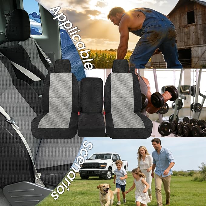 Front 40/20/40 Split Bench Seat Covers Compatible with Ford F150 XL Standard Cab 2004-2008 Sandwich Mesh Sponge Fabric Seat Protector with Integrated Seatbelts & Solid Armrest - Gray
