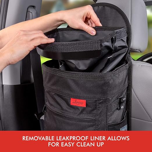 Lusso Gear Car Trash Can - Round - Gray and Car Seat Gap Organizer - Gray