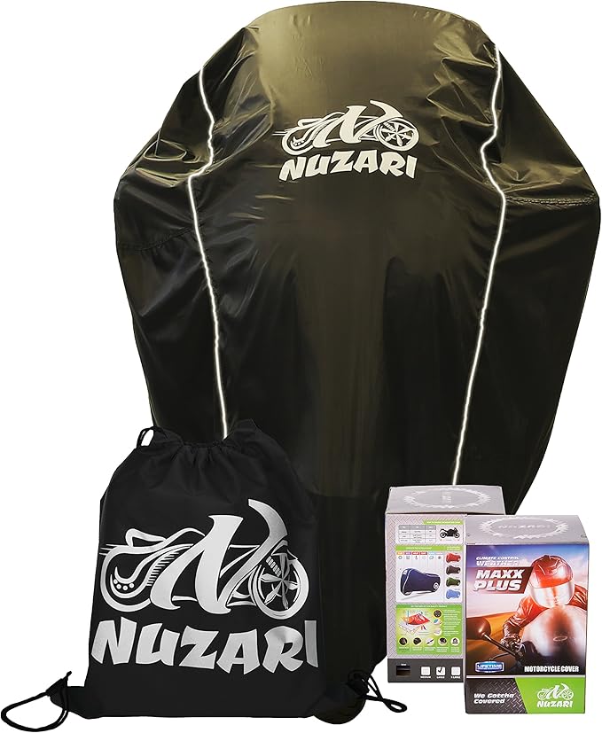 Nuzari Heavy Duty Motorcycle Cover - Motorcycle Covers Waterproof Outdoor Storage - Motorcycle Cover Waterproof Outdoor - Dirt Bike Covers (Black, Large)