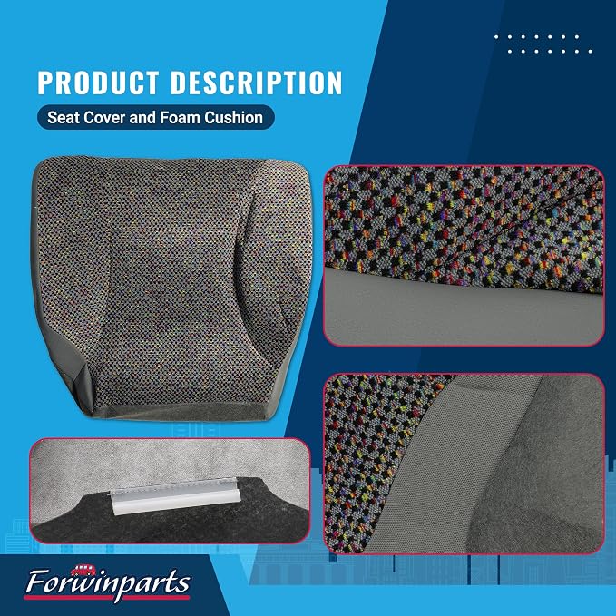 Forwinparts Front Driver Side Bottom Cloth Seat Cover and Foam Cushion for 1998 1999 2000 2001 2002 Dodge Ram 1500 2500 3500 Mist Gray