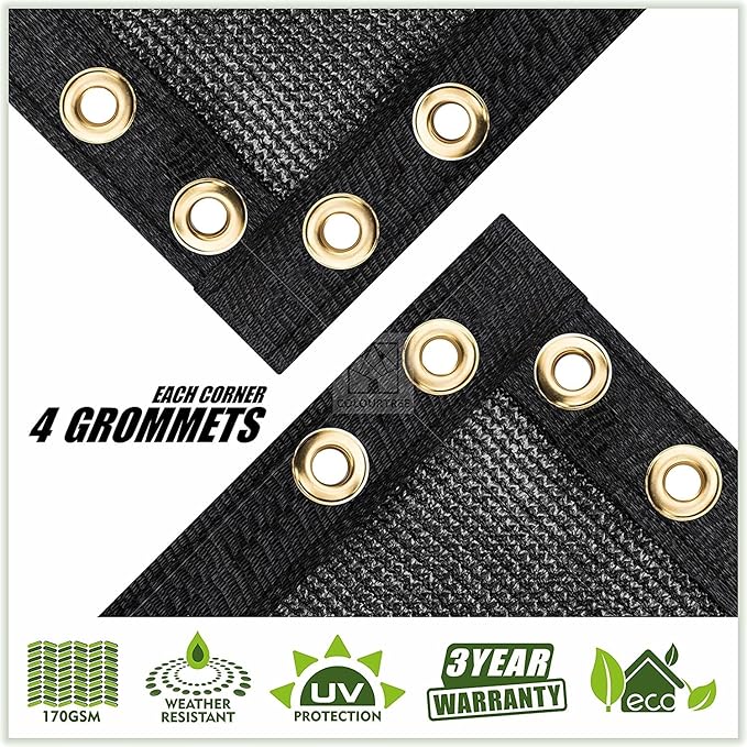 ColourTree Customized Size 6' x 31' Black Fence Screen Privacy Screen - Commercial Grade 170 GSM - Heavy Duty - 3 Years Warranty - Cable Zip Ties Included