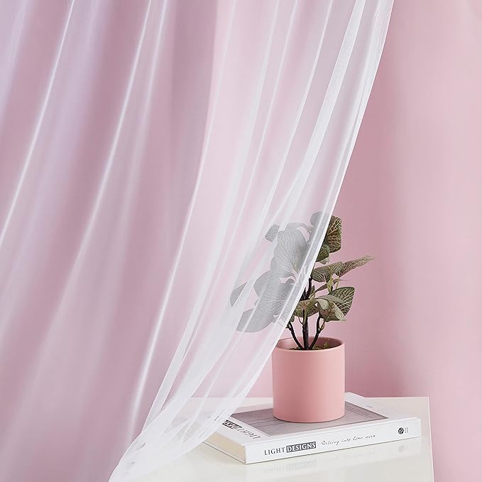 Bujasso Pink Blackout Curtains with Sheer Overlay Mix and Match Double Layer 80% Room Darkening Window Treatment Set for Girls Bedroom Living Room Pink Drapes with Tiebacks Grommet Top 54" Wx102 Lx2