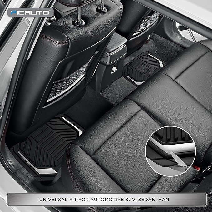 PIC AUTO Heavy Duty Rubber Floor Mats, Silver Aluminum Film Car Mats Set, Front and Rear Car Mats with Anti-Slip Backing, All Weather Protection, Trim-to-Fit for Automotive SUV, Sedan, Van