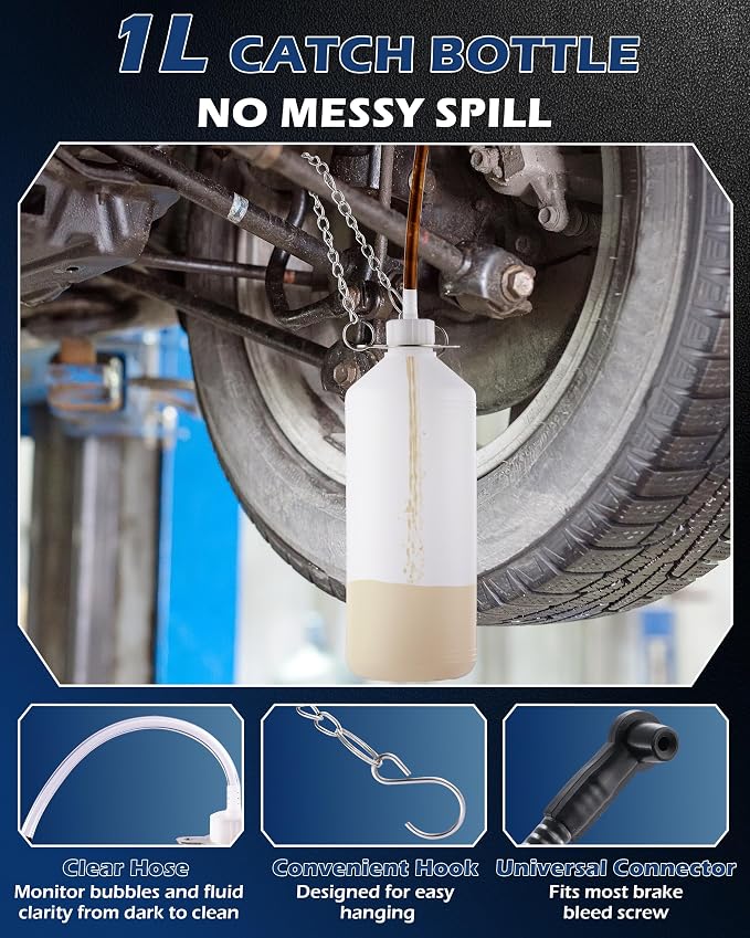 3L Brake Fluid Bleeder Kit w/ 1L Catch Bottle, Pressure Brake Bleeding Tool, Manual Power Bleeder Pump for Flush Brakes and Clutch System, Upgraded Adapters (43.5/45/49.5/50.7mm), White