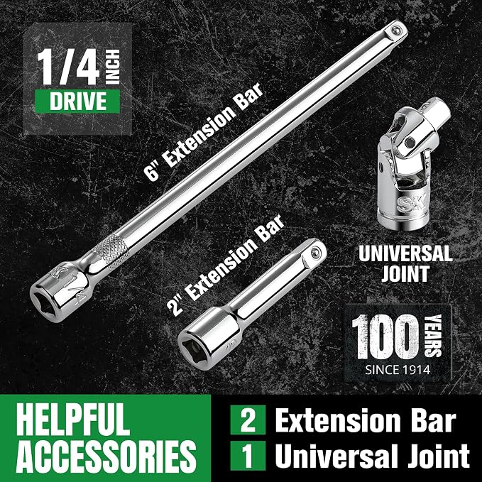 SK 1/4" Drive Socket Set with 90-Tooth Ratchet, 52-Piece, SAE & Metric, SuperKrome Finish, Premium CR-V Construction, with EVA Foam Tool Organizer