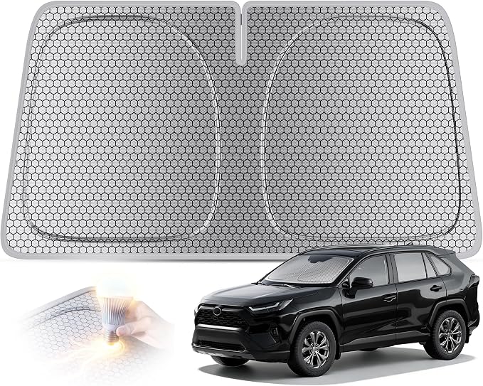 helloleiboo Graphene Windshield Sun Shade for SUVs and Most Mid-Size Sedans, 99% UV Blocking, Dual-Layer Honeycomb Heat Shield, Keeps Interior Cooler, Foldable