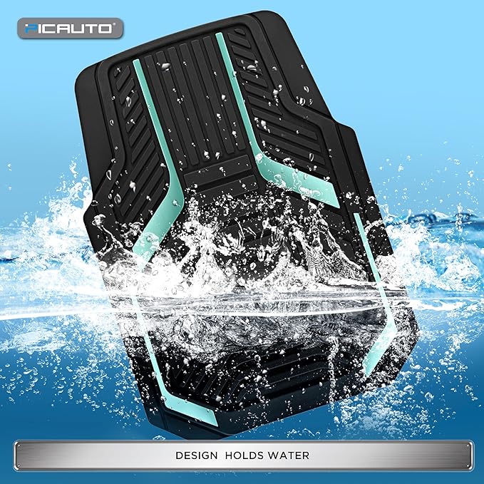 PIC AUTO Heavy Duty Rubber Floor Mats, Mint Aluminum Film Car Mats Set, Front and Rear Car Mats with Anti-Slip Backing, All Weather Protection, Trim-to-Fit for Automotive SUV, Sedan, Van