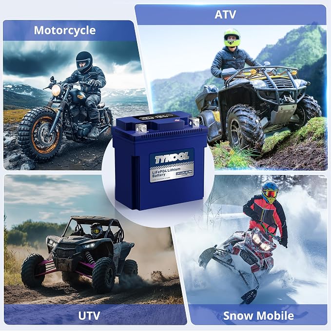 TYKOOL LFP14AHL-BS-PRO Lithium Battery, 480CCA 8Ah, Replaces YTX14AHL-BS, Fits for Motorcycle ATV Snowmobile Scooter, Compatible with Moto Guzzi V7 Royal Enfield Arctic Cat, Digital Readout [- +]