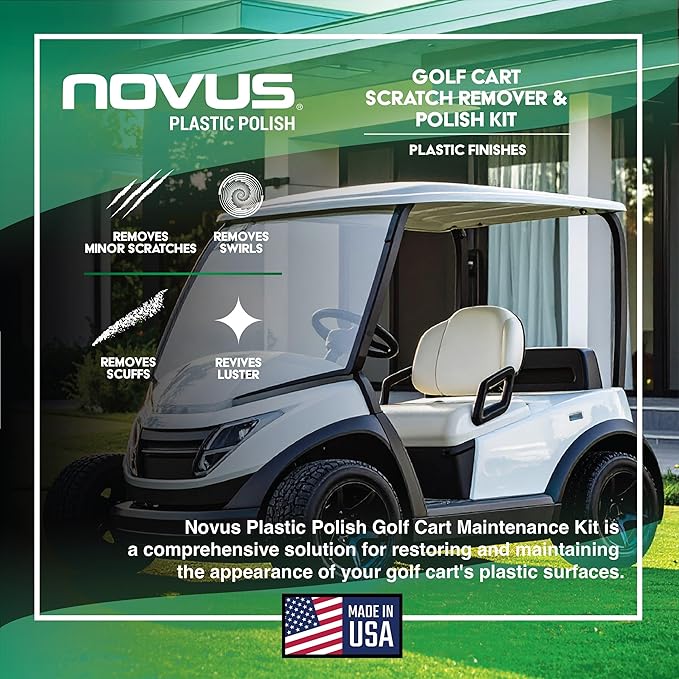 Novus Plastic Polish | Golf Cart Maintenance Kit | Includes Plastic Polish #3#2#1-2 Ounces Each, 2 Buffing Pads, Backing Drill Attachment, 3" Wool Pad, 3 Disposable Wipes