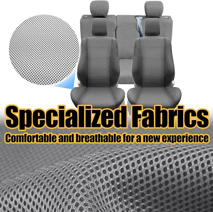 Front Knit Fabric Seat Covers for Ford Focus 2009 2010 2011 2012 2013 2014 2015 2016 2017 2018, Sponge Padding, Thickened Design, Easy to Install and Clean-Gray