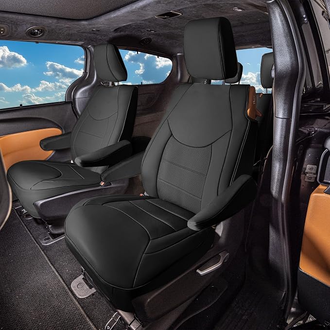 FH Group Custom Fit Car Seat Cover Specefically Made for Chrysler Pacifica 2017-2024 - 2nd Row Set Hybrid, Faux Leather, Black