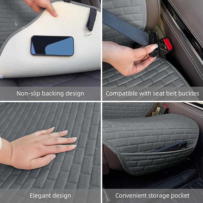 Linen Car Seat Covers Front Seat Covers - 2 PCS Durable & Non-Slip Breathable Cloth Fabric Car Seat Protector, Universal Fit for Most Automotive, Vans, SUVs, Trucks - Dark Gray