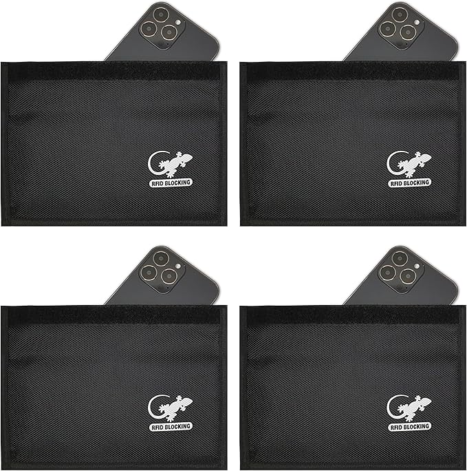 Faraday Bag Anti-Tracking GPS RFID Car Key Signal Blocker Wallet Shielding Pouch Protective Case for Cell Phone Car Key FOB, Data Privacy, Electronic Device Security (4 PACK - BLACK)