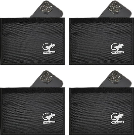 Faraday Bag Anti-Tracking GPS RFID Car Key Signal Blocker Wallet Shielding Pouch Protective Case for Cell Phone Car Key FOB, Data Privacy, Electronic Device Security (4 PACK - BLACK)