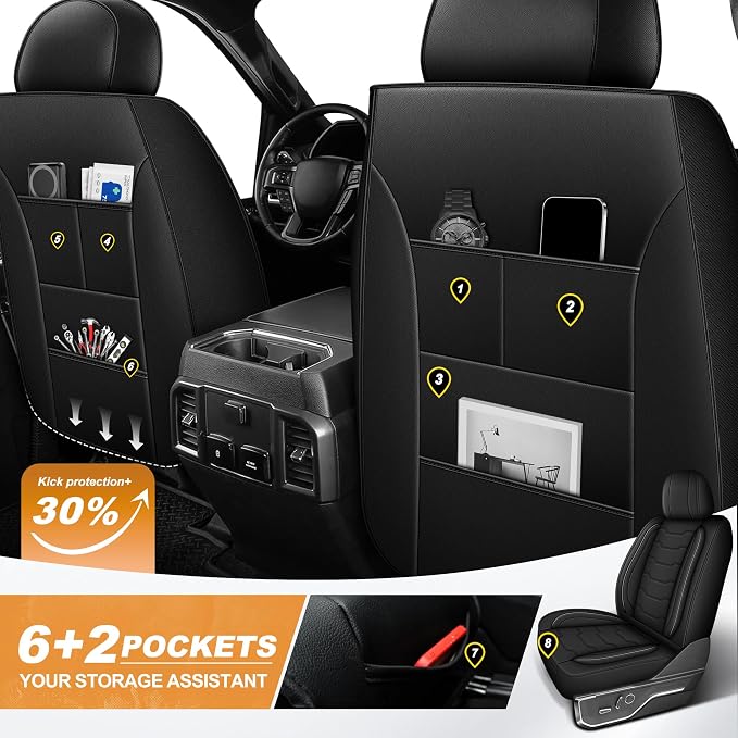 TTX LIGHTING Seat Covers for Ford F150 2009-2025 2026, F250 F350 F450 2017-2025 2026: 5 Seat Full Set Truck Pickup Seat Covers Custom Waterproof Faux Leather (#058 Black)