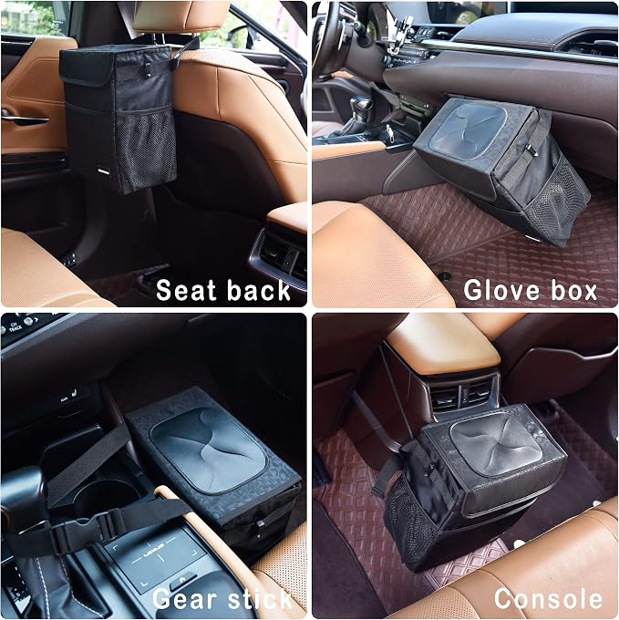 SIBOFUEGO Car Storage Combo – 70L Trunk Organizer & Leak-Proof Trash Can (Black Leopard)