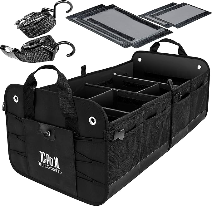 TRUNKCRATEPRO Save 15 per cent off bundle of 2 collapsible portable multi compartments trunk organizer (1 XL Black and 1 regular red organizer)