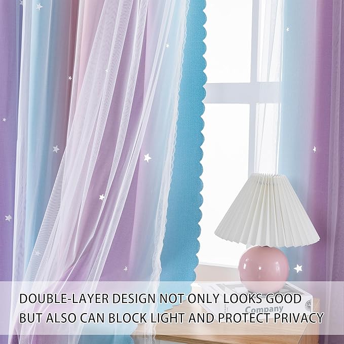 XiDi Girls Curtains for Bedroom Kids Room 2 Panels Colorful Rainbow Unicorn Wall Decor Blackout Pink Curtains Cute Mermaid Princess Room Grommet Drapes 62 Inches Wide 79 Inches Long Pink Purple