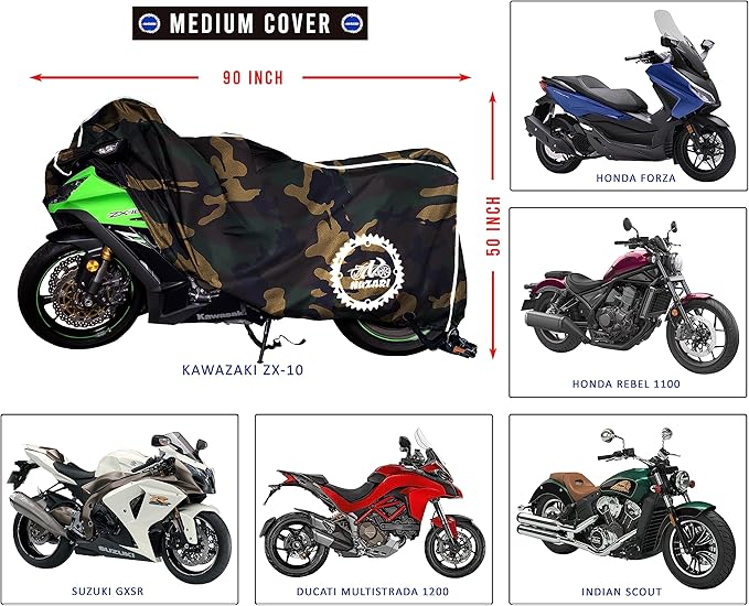 Premium Nuzari Heavy Duty Motorcycle Cover - Motorcycle Covers Waterproof Outdoor Storage - Scooter Cover - Moped Cover Waterproof - Compatible with Harley Davidson and Vespa - Medium