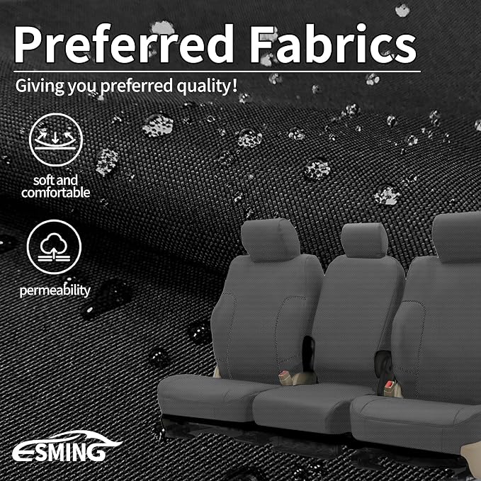 ESMING Front 40/20/40 Oxford Fabric Seat Covers for Ford F150 XLT/Lariat 2014 for Ford F250 F350 F450 F550 XLT Lariat 2015-2021 Front 40/20/40 Split Bench with Center Console-Gray