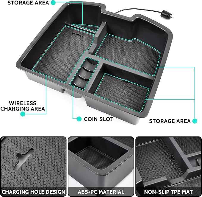 Wireless Charger for 2007-2014 Silverado/Sierra, Center Console Organizer Box for Chevy Silverado Avalanche Suburban Tahoe/GMC Sierra 2007 2008 2009 2010 2011 2012 2013 2014 Accessories