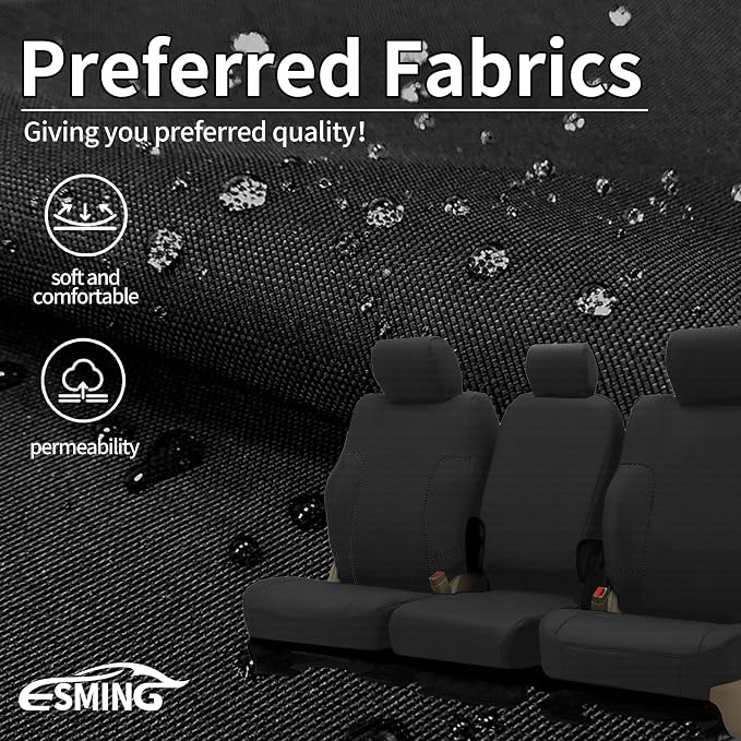 ESMING Front 40/20/40 Oxford Fabric Seat Covers for Ford F150 XLT/Lariat 2014 for Ford F250 F350 F450 F550 XLT Lariat 2015-2021 Front 40/20/40 Split Bench with Center Console-Black