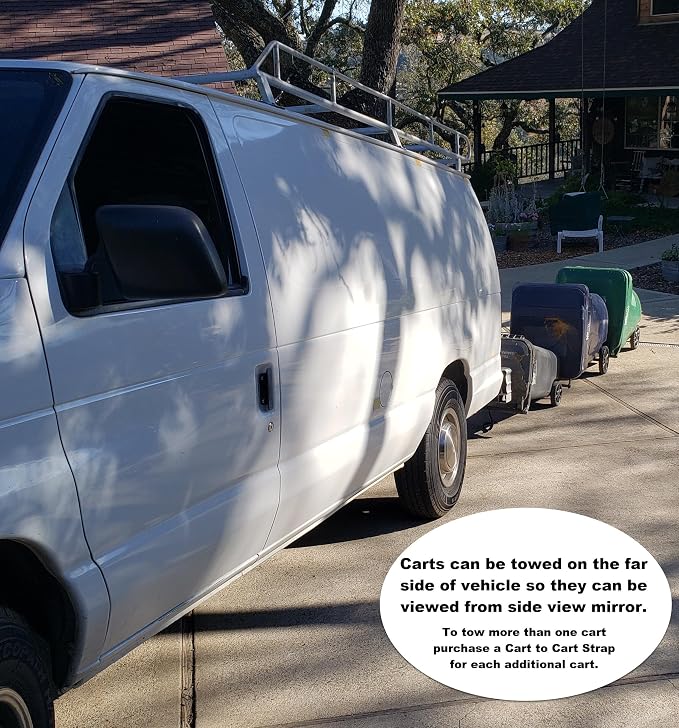 Trash Can Hauler Towing Strap System, No Hitch Vehicle to Cart Connector for Garbage & Recycling Cans, Universal Utility Hauler for Cars, ATVs, Lawn Mowers & Tractors