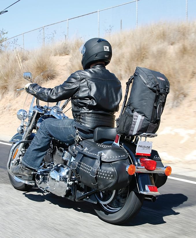 Fieldline Motorcycle All Weather Backpack, Black, Works with Backrest and Sissy Bar Large
