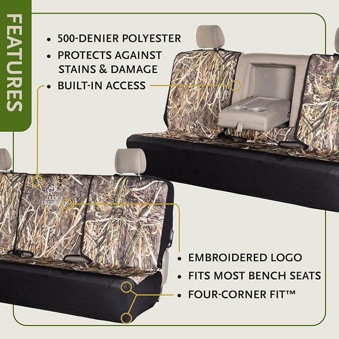Ducks Unlimited Auto Seat Covers, Easy to Install Front and Bench Seat Covers for Car, Truck, and SUV, Mossy Oak Shadow Grass (Habitat), Full Size Bench