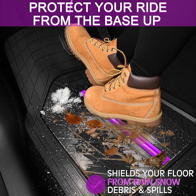 CAR PASS Metal Medium Rubber Floor Mats for Car Heavy Duty Car Mats All Weather, Universal Trim to Fit for Truck SUV Vehicle Automotive Floor Mats, Waterproof Car Mats 4 Piece Black Purple