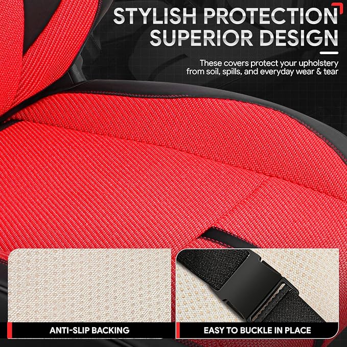 Drive Series Front Row Set Seat Covers Universal for Cars Trucks SUV, Red, CA-SC-Drive-F-RD