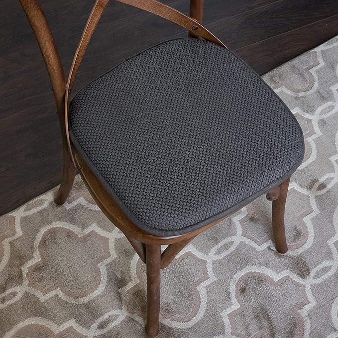 Sweet Home Collection 4 Pack Memory Foam Honeycomb Nonslip Back 16" x16" Chair/Seat Cushion Pad,Charcoal Gray