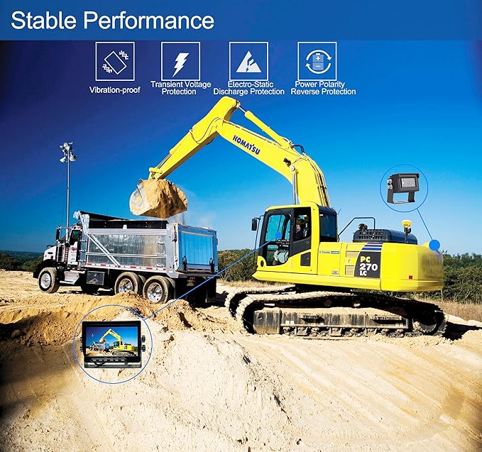 7" AHD 1080P Wired Reverse Rear View Backup Camera System,Guide line,IP69K Waterproof Camera, Night Vision, Vibration-Proof 10G for Tractor/Truck/Cargo Van/Excavator/Skid Steer/Heavy Equipment