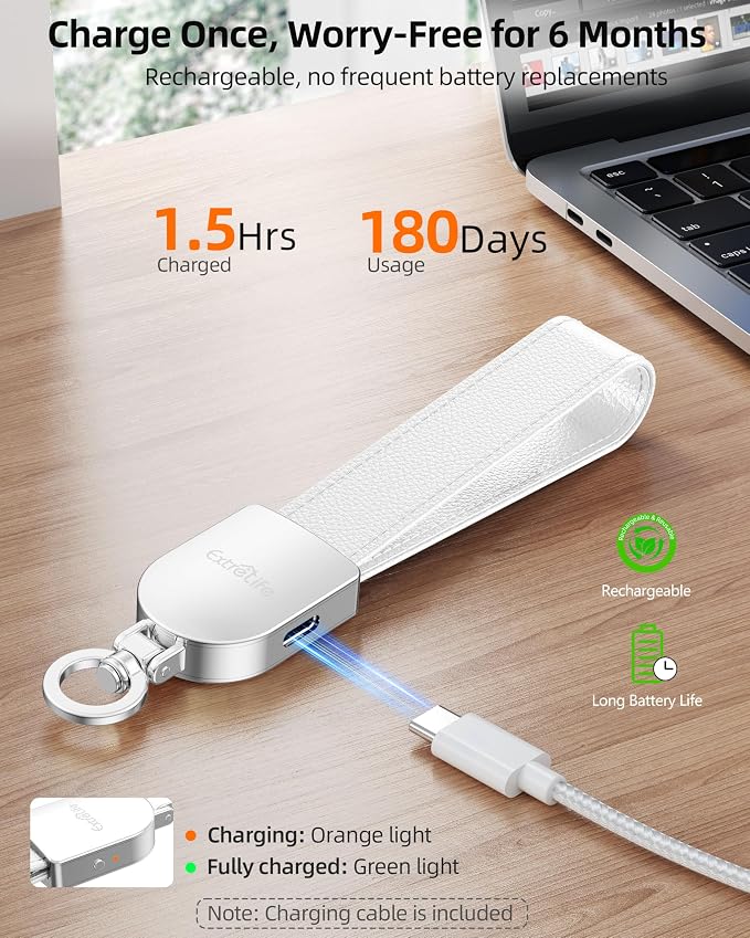 ExtreLife Keychain, Works with Apple Find My, Leather Car Keychain for Women and Men, Car Key Fob Holder, Key Chain with GPS Tracker, Anti-Lost Smart Keys Finder, Rechargeable, White