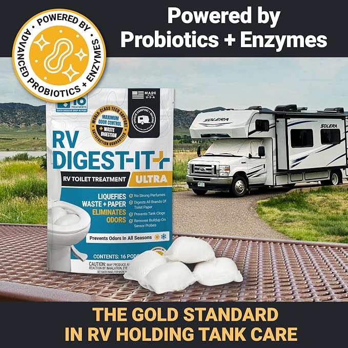 Unique RV Digest-It Ultra RV Tank Treatment Pods – 16 Treatments, Breaks Down Waste & Toilet Paper + Eliminates Odors at Source, RV Black Tank Treatment (Packaging May Vary)