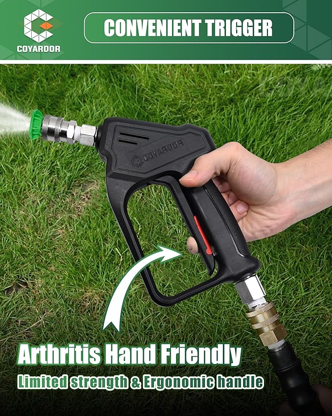 Pressure Washer Short Gun with Swivel, 4000PSI 6.8GPM Pressure Washer Handle with 3/8" Plug & M22-14mm/15mm Male Inlet 1/4” Quick Connector Coupler for Foam Cannon Car Wash, Black