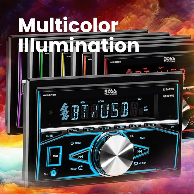 BOSS Audio Systems 820BRGB Car Stereo - Double Din, Bluetooth, No CD DVD Player, AM/FM Radio Receiver, Multi Color Illumination, Aux in, USB
