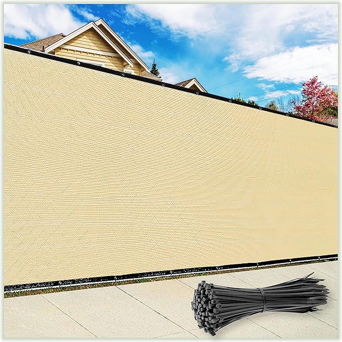 ColourTree Customized Size 6' x 14' Beige Fence Screen Privacy Screen - Commercial Grade 170 GSM - Heavy Duty - 3 Years Warranty - Cable Zip Ties Included