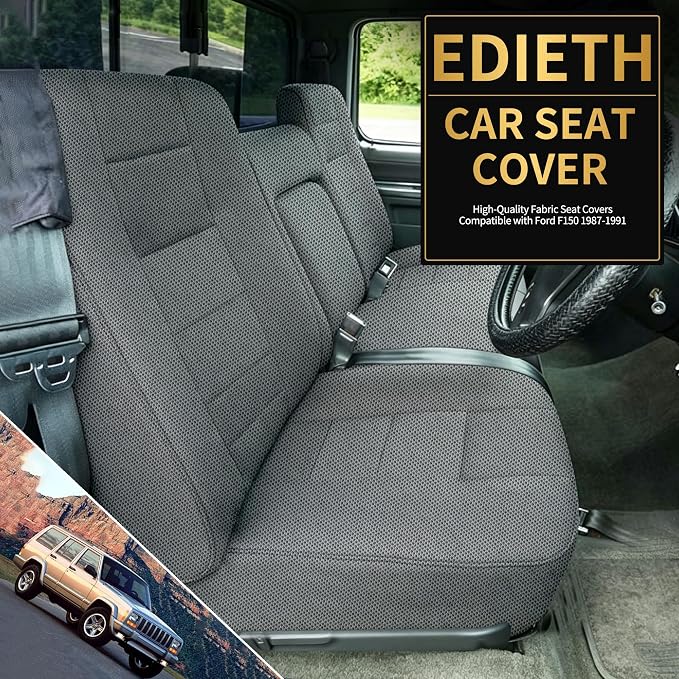 Truck Seat Covers for Ford F150 1987-1991 Front Bench Seat with Armrest and Molded Sandwich Composite Sponge Fabric - Gray