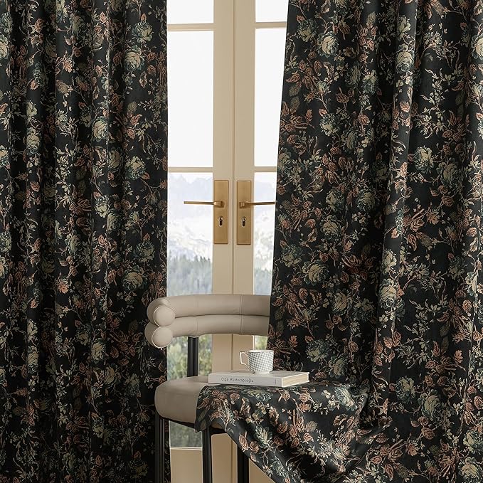 StangH 1 Panel Custom Vintage Floral Curtain 300GSM Thick Velvet Print Curtain Soft Thermal Insulated Privacy Window Drapes for Bedroom Dining Living Room Bathroom
