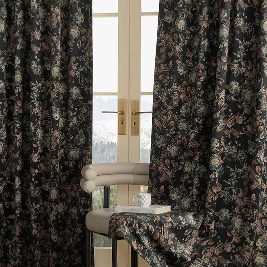 StangH 1 Panel Custom Vintage Floral Curtain 300GSM Thick Velvet Print Curtain Soft Thermal Insulated Privacy Window Drapes for Bedroom Dining Living Room Bathroom